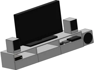 TV Rack with TV and Stereo 3D Model preview