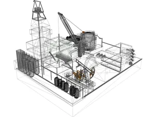 Oil Fraking Island Rig 3D Model preview