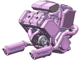 V4 Twin Turbo Engine 3D Model preview