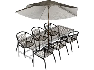 Outdoor Chairs, Table and Umbrella 3D Model preview