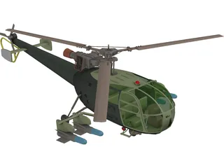 Aeroespatiale Alouette III with Interior 3D Model preview
