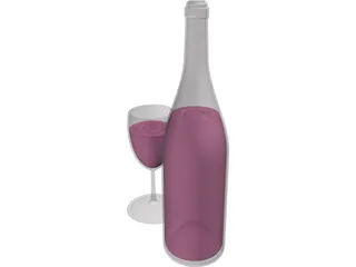 Wine Bottle and Glass 3D Model preview