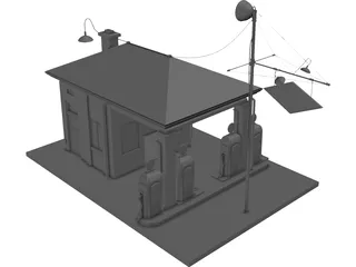 Vintage Gas Station 3D Model preview
