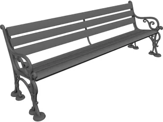 Wood and Metal Park Bench 3D Model preview