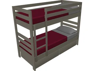 Wooden Bunk Beds 3D Model preview