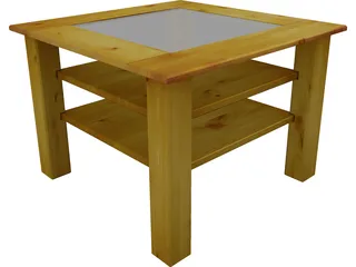 Wood Table with Glass 3D Model preview