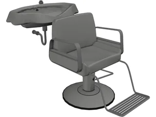 Hair Salon Washing Chair 3D Model preview