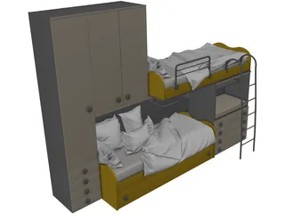 Bunk Bed Dual 3D Model preview