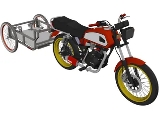 Honda ML 125 with Trailer 3D Model preview