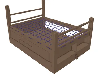 Rope Bed Frame with Drawers 3D Model preview