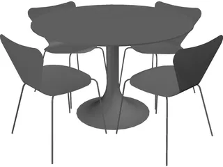 Table and Jacobsen Chairs 3D Model preview