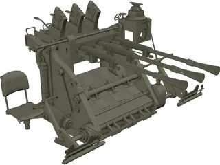 Type 96 Japanese Triple AA Gun (25 mm) 3D Model preview