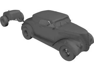 Ford Cabriolet with Trailer (1937) 3D Model preview