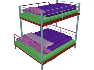 Double Bunk Bed 3D Model preview