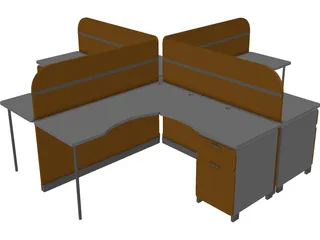 Four People Island Office Desk 3D Model preview
