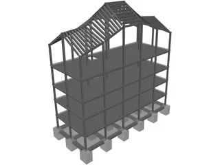 Four Level Building with Complex Roof 3D Model preview