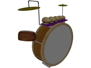 Antique Drum Kit 3D Model preview