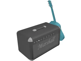 Guitar and Amp Marshall 3D Model preview