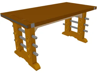 Butcher Block Table 3D Model preview
