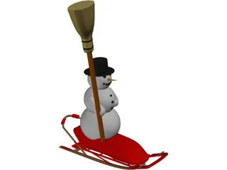Snowman on a Snow Sled 3D Model preview