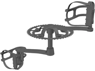 Pedals and Crankset 3D Model preview