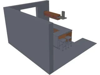 Walnut Kitchen 3D Model preview