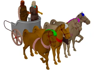 Chariot with People and Horses 3D Model preview