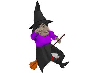 Witch Flying On Broom 3D Model preview