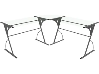 Glass Office Computer Desk 3D Model preview