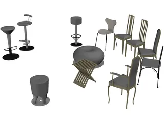 Vietnam Chairs Set 3D Model preview