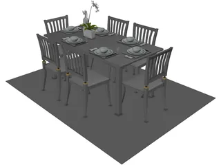 Table Set Dinner with Flower 3D Model preview