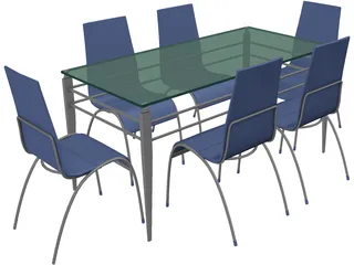 Table Steel Plastic and Glass with Chairs 3D Model preview