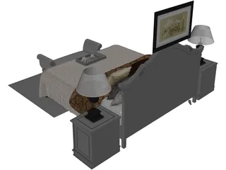 Fancy Bed King Size 3D Model preview