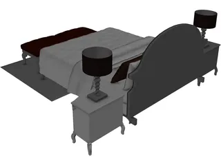 Fancy Bed King Size 3D Model preview