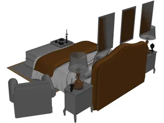 Fancy Couples Bed 3D Model preview