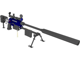 50 Cal Rifle with Suppressor 3D Model preview