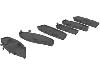River Fishing Boats Set 3D Model preview