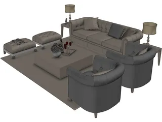 Retro Sofa 3D Model preview