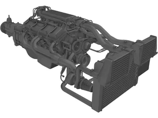 GM 350 V8 Turbo Engine 3D Model preview