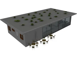 Modern Cafe Building 3D Model preview