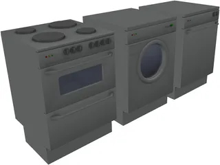 Stove, Washingmachine, Dishwasher 3D Model preview