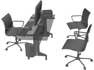 Office Desk and Chairs 3D Model preview