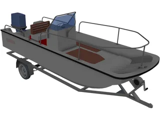 Whaler Boat on Trailer 3D Model preview