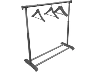 Clothes Rack with Hangers 3D Model preview