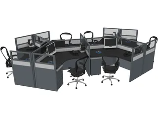 Office Table Workspace 3D Model preview
