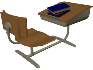 School Desk 3D Model preview