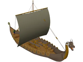 Dragon Longship with Sail 3D Model preview