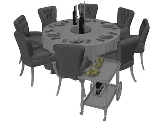Kitchen Table with Chairs 3D Model preview