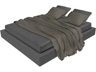 Queen Size Twin Bed 3D Model preview