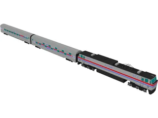 Amtrak Engine and Coachs 3D Model preview